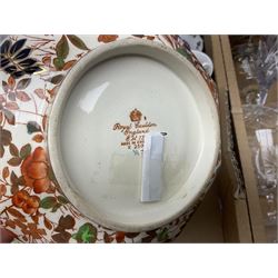 Large Coalport bowl in Hong Kong pattern, together with Coalport mask-head jug, Baccarat glass vase, and other glassware and ceramics, in three boxes 