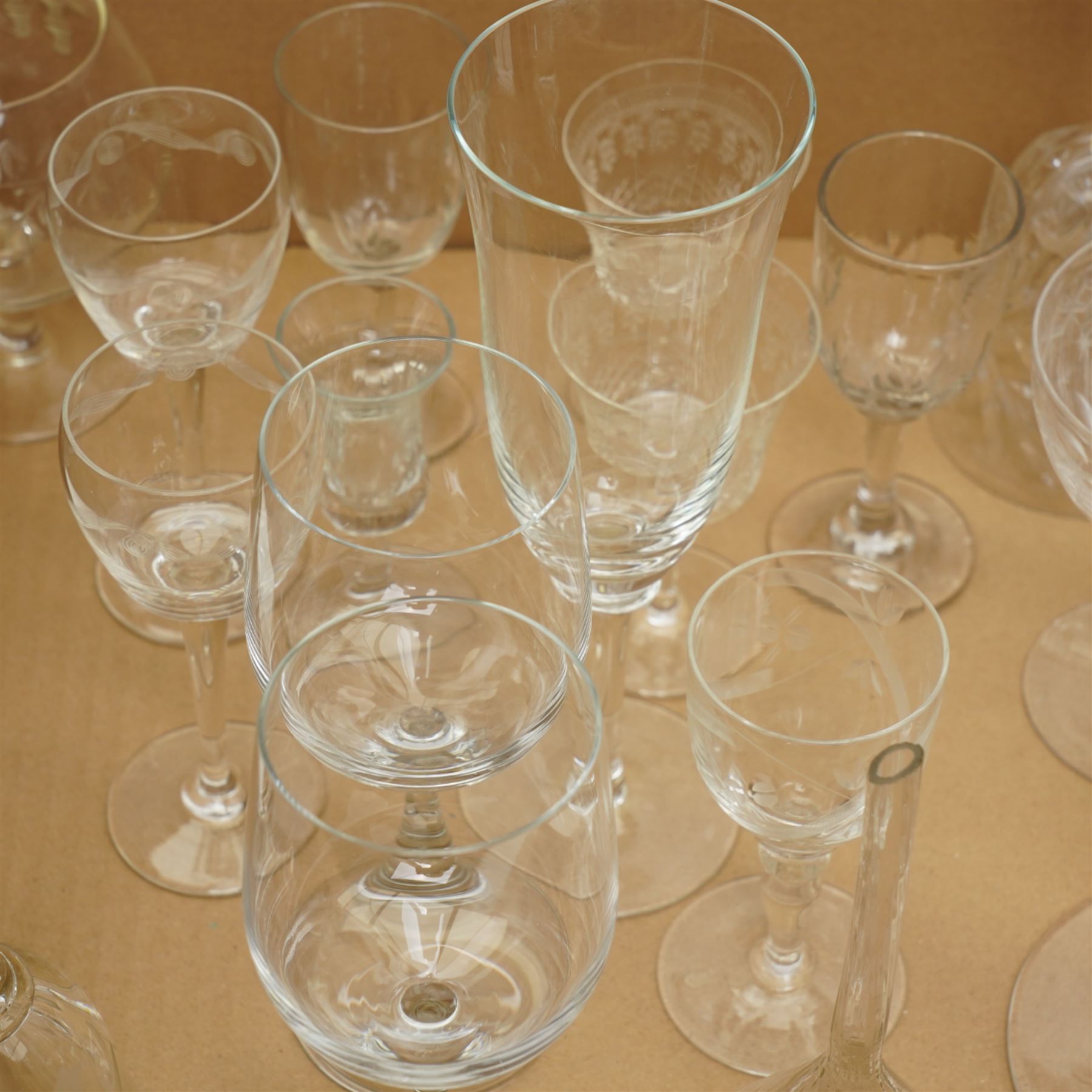 Collection of mixed antique glassware, including various etched examples, in one box