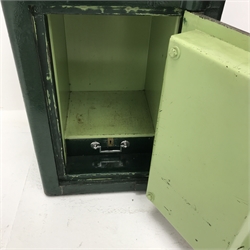 Victorian E.Hipkins & Co Dudley' cast iron safe, single hinged door enclosing drawer, green painted finish (W47cm, H67cm, D48cm) with key