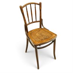 Thonet - pair of early 20th century bentwood bistro side chairs, spindle backs over anthemion motif seats, on tapering supports