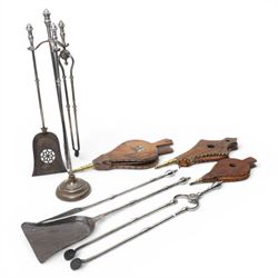 19th century fireside three piece fireside companion, H69cm; together with three further f...