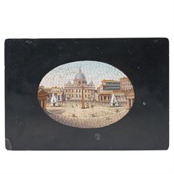 19th-century Italian Grand Tour micromosaic paperweight, the rectangular slab of polished ...