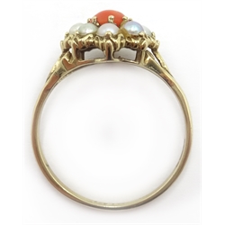  9ct gold coral and pearl cluster ring and pair of matching stud ear-rings hallmarked  