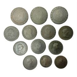 Two George III halfpenny coins dated 1799 and 1806, four pennies dated three 1806 and 1807, four 1797 cartwheel pennies and three 1797 cartwheel two pence coins