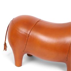 21st century leather rhino footstool, H40cm, L80cm 