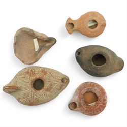 A group of five ancient terracotta oil lamps – Near East and Eastern Mediterranean (c.3rd ...