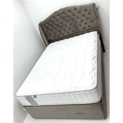 Sealy 4’6 double bed, deep buttoned upholstered headboard, two short and two long drawers with Sealy Genoa Geltex 1400 mattress