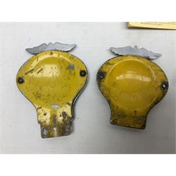 Gold plated leaping Jaguar car mascot, no.7'24265'3WB L12.5cm; three AA car badges and Veteran Motorists car badge; and quantity of 1950s fuel and general ration books