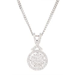 18ct white gold round brilliant cut diamond cluster pendant necklace, hallmarked, total diamond weight approx 0.60 carat