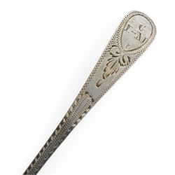 Set of twelve silver coffee spoons with shaped finials Birmingham 1956, set of six silver teaspoons engraved with initials Sheffield 1932 and five George III teaspoons London 1808 Maker Peter and William Bateman