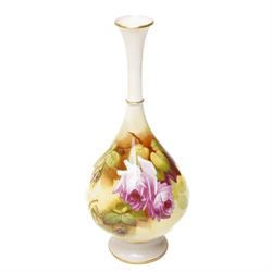 Royal Worcester vase, of baluster form with elongated neck, painted by F Harper and decora...