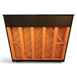 Yamaha model U5 upright piano retailed by Harrods, 88 keys and three pedals within high gloss ebonised case, serial no. 6055292, with Roland black button top piano stool