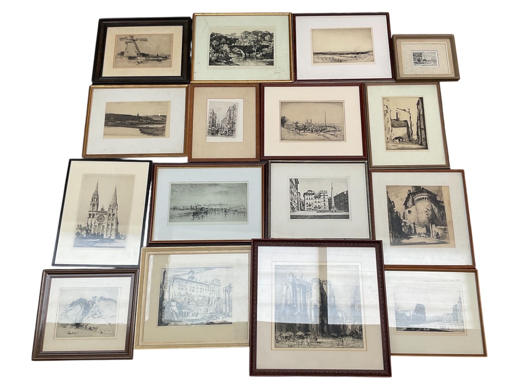 Collection of etchings, artists including Frank Short, Leonard Russell Squirrell, Malcolm Osbourne, Alfred Bentley, Samuel Chamberlain, Sidney Tushingham, Hedley Fitton, etc (16)