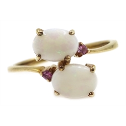  9ct gold opal and pink stone ring hallmarked  