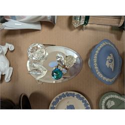 Lladro figure, Royal Doulton dog figure, small Swarovski Crystal figures, Wedgewood urn and four pieces of Wedgewood Jasperware, etc