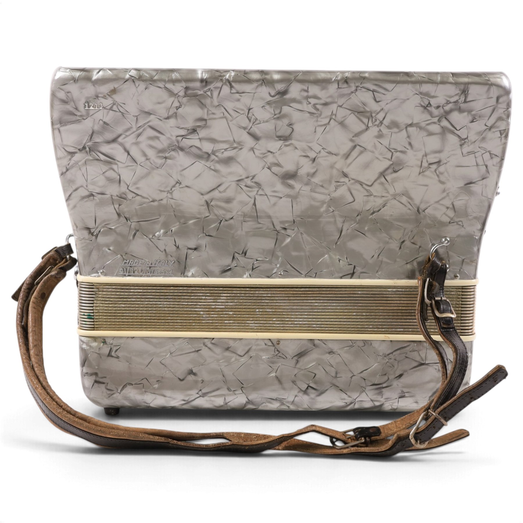 Recanati V Soprani Di Silvio Piano Accordion, 120 bass, with five tone selector keys, silvered pearloid case, with carry case