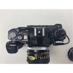 Canon A-1 camera body, serial no. 341014, with 'Canon FD 50mm 1:1.4 S.S.C.' lens, serial no. 12077119 and motor drive MA