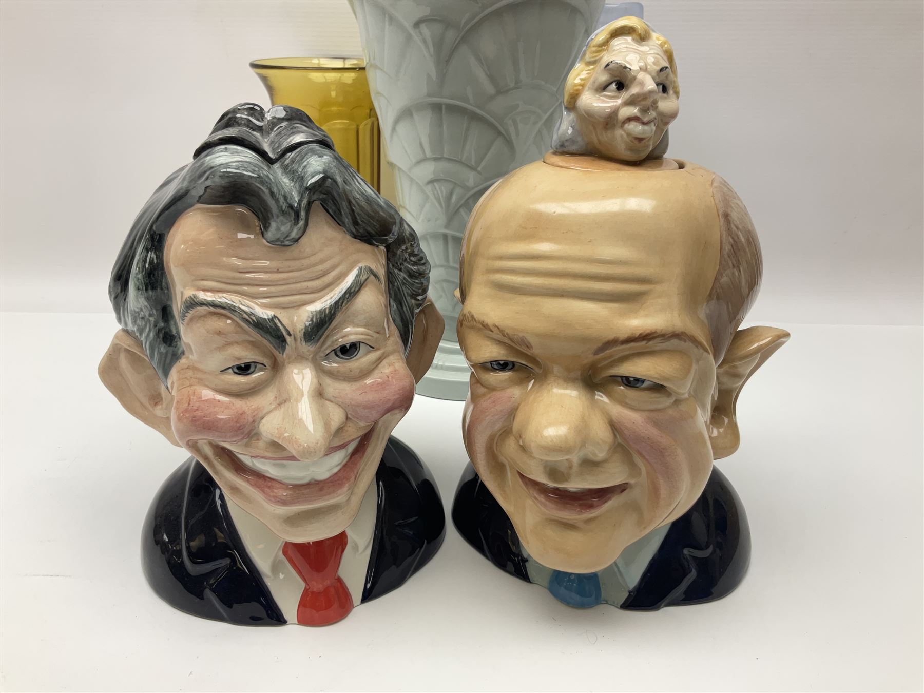 Bairstow Manor Pottery Tony Blair teapot and Tony Hague, Spode Copeland vase, glass vases, glass paperweight etc 