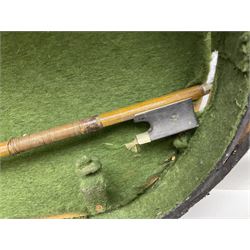 Czechoslovakian violin c1920 with 36cm two-piece maple back and ribs and spruce top, bears label 'Copy of Antonius Stradivarius Made in Czechoslovakia' L59cm; in carrying case; 1950s Czechoslovakian violin; and 195os Czechoslovakian three-quarter size violin; both cased (3)