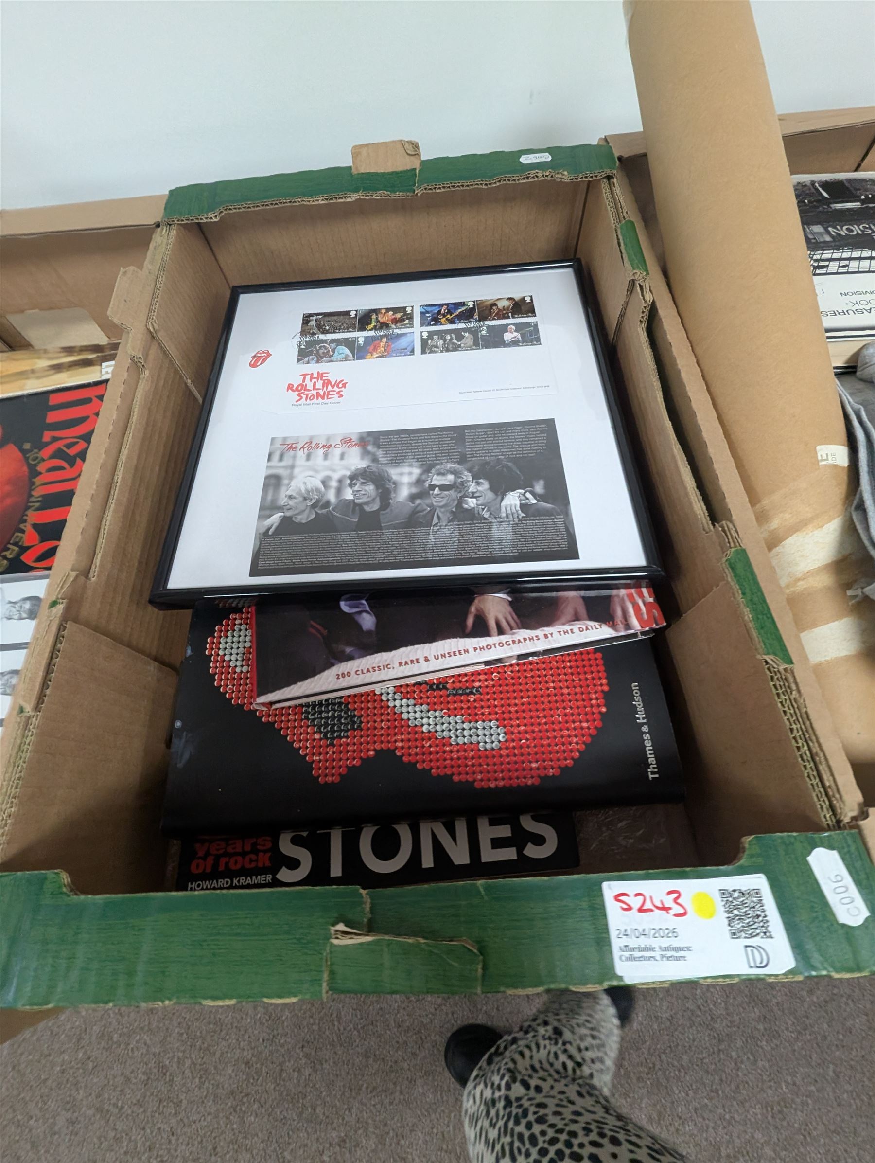 Collection of music memorabilia, including signed Peter Hook memorabilia, Status Quo, Rolling Stones, Neil Diamond, Joy Division tshirts, posters, books, etc
