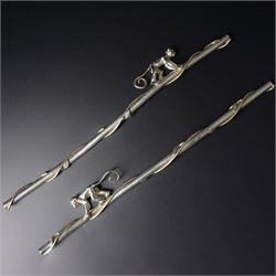 A pair of Tiffany & Co. novelty silver drinking straws, each modelled as a bamboo stem ent...