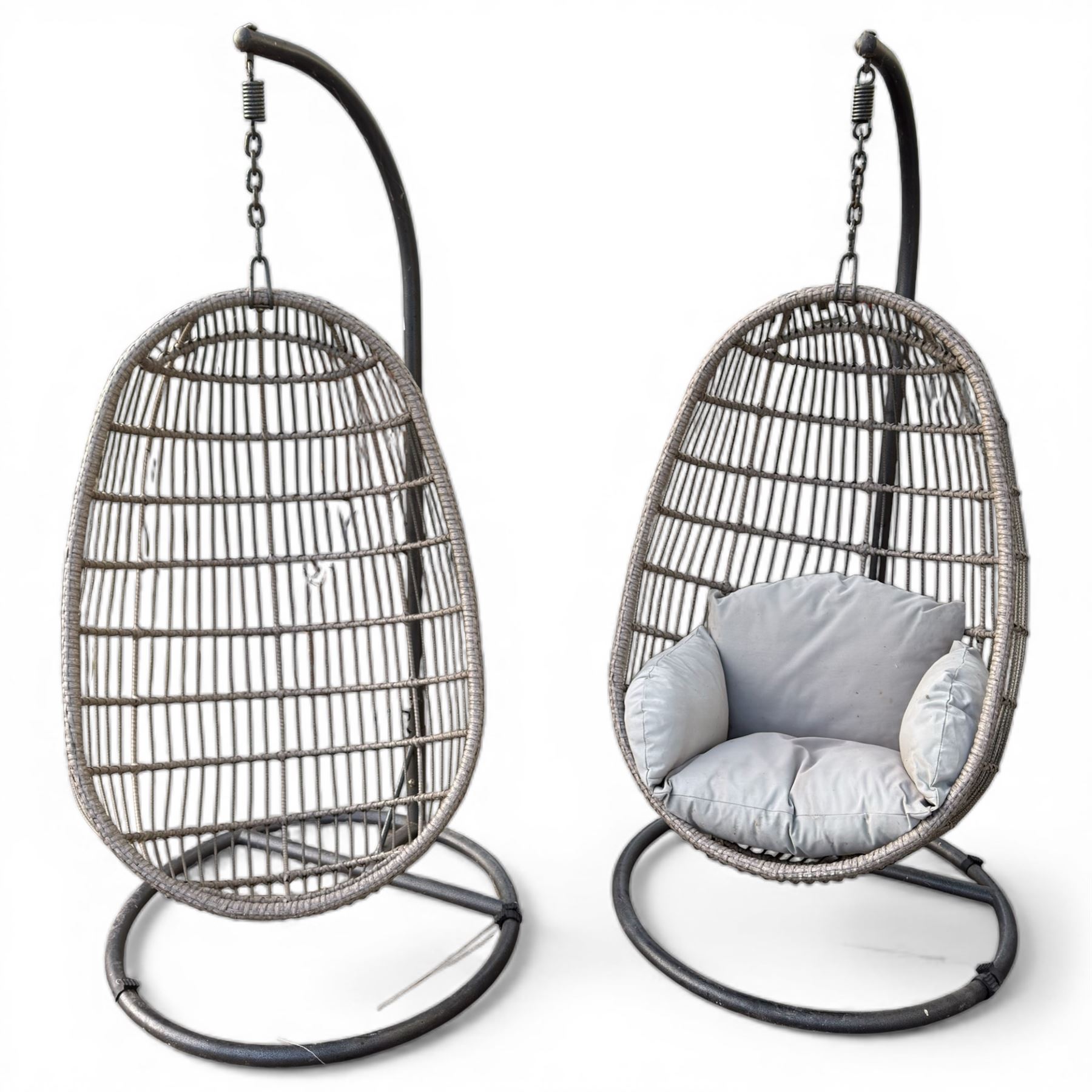 Pair Basket hanging garden chairs with one cushion