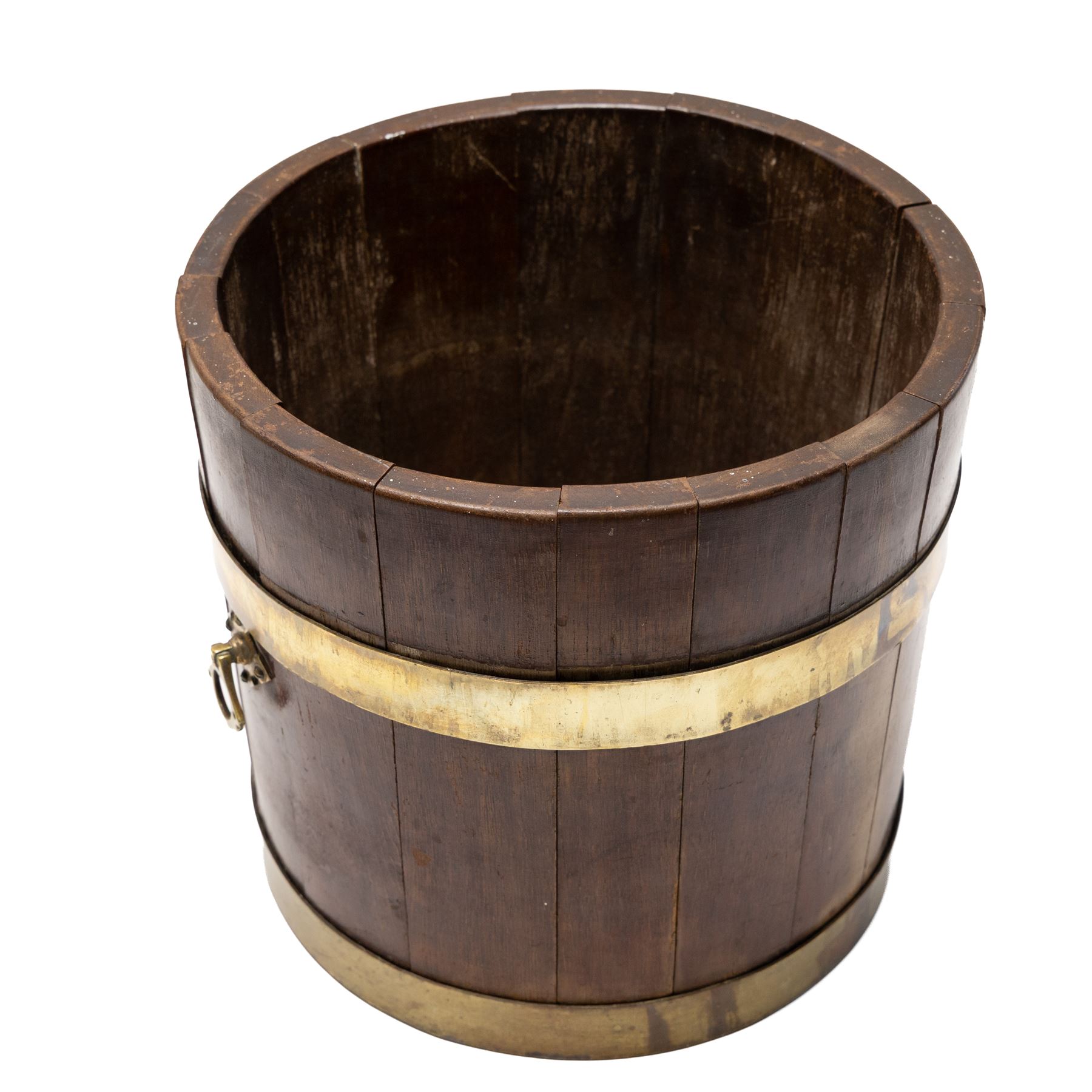 19th century Coopered brass bound planter of circular form, D27cm