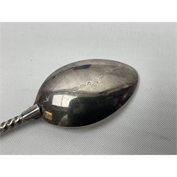 Pair of Georgian silver dress buttons, silver caddy spoon, silver fob medals, silver watches, set of six silver plated teaspoons, set of gilt buttons with ship design, etc