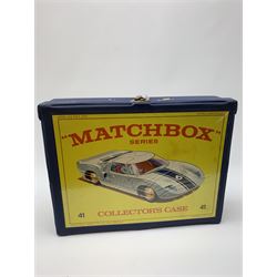Matchbox Series 41 Collectors case containing four lift-out plastic trays with forty-seven Matchbox, Lesney and Husky models