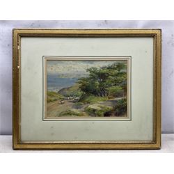 William Gilbert Foster (British 1855-1906): Shepherd and Flock above Runswick Bay, watercolour signed 25.5cm x 36.5cm 