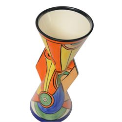 Wedgwood Bizarre by Clarice Cliff, Sliced Circle Yo Yo vase, hand painted based upon an original, limited edition 190/250, with certificate and box, H23cm 