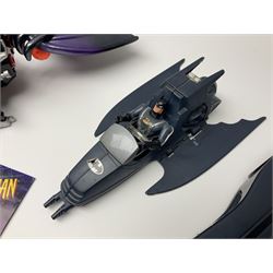 Group of early 90s Marvel/DC Comics toys; 1993 Kenner Batmobile with original Batman figure and plane; Marvel Comics Spider-Man 1994 Web of Steel series Hobgoblin Wing Bomber, incomplete Daily Bugle Playset and Scorpion; assorted figurines and later accessories 