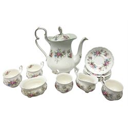 Royal Albert Colleen pattern tea ware comprising teapot, milk jug, sucrier, four cups and six saucers