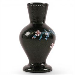 Aventurine green glass vase, hand painted with enamel flowers, H10cm