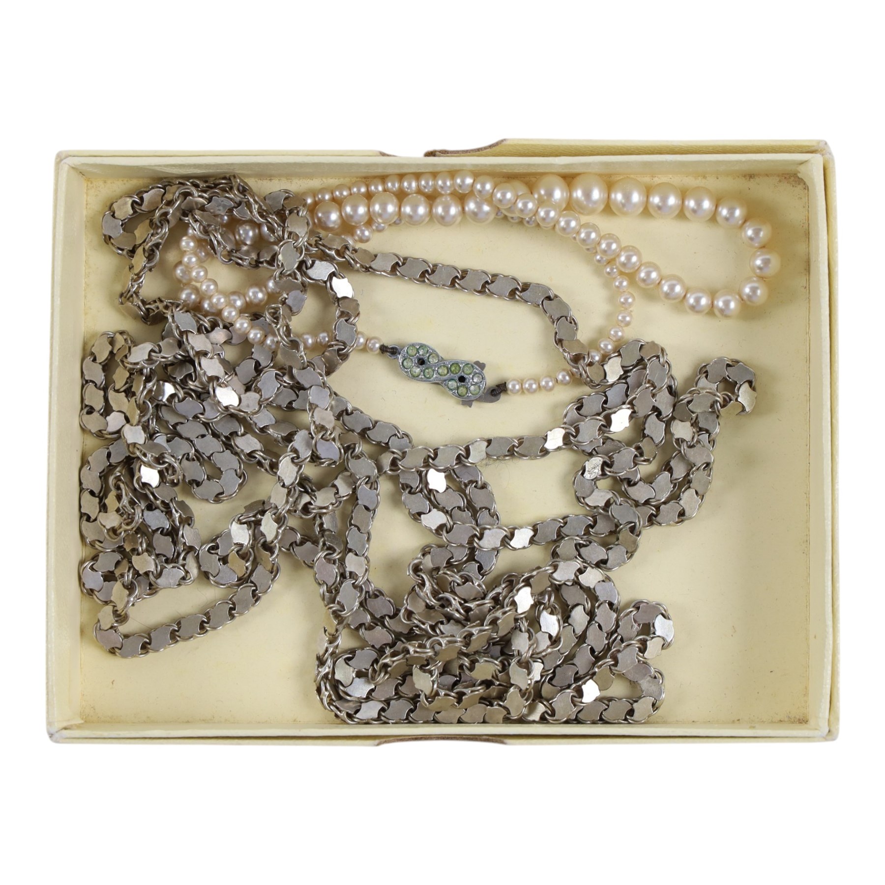 Pair of 9ct gold screw back earrings, quartz bead necklace and costume jewellery