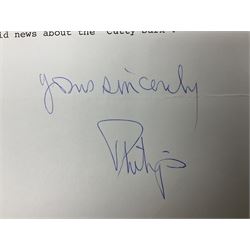 HRH Philip Duke of Edinburgh - typed letter on Edmonton Plaza Hotel Canada headed notepaper dated 5th August 1978 acknowledging receipt of a letter regarding Falklands Islands relics and postponement of an interview; signed 'Yours Sincerely Philip'