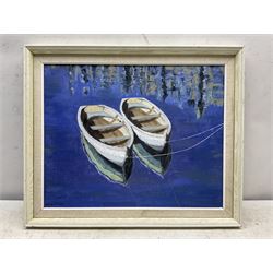HMF Mallett (20th century): Two Rowing Boats, oil on canvas signed and dated '87, 39cm x 49cm