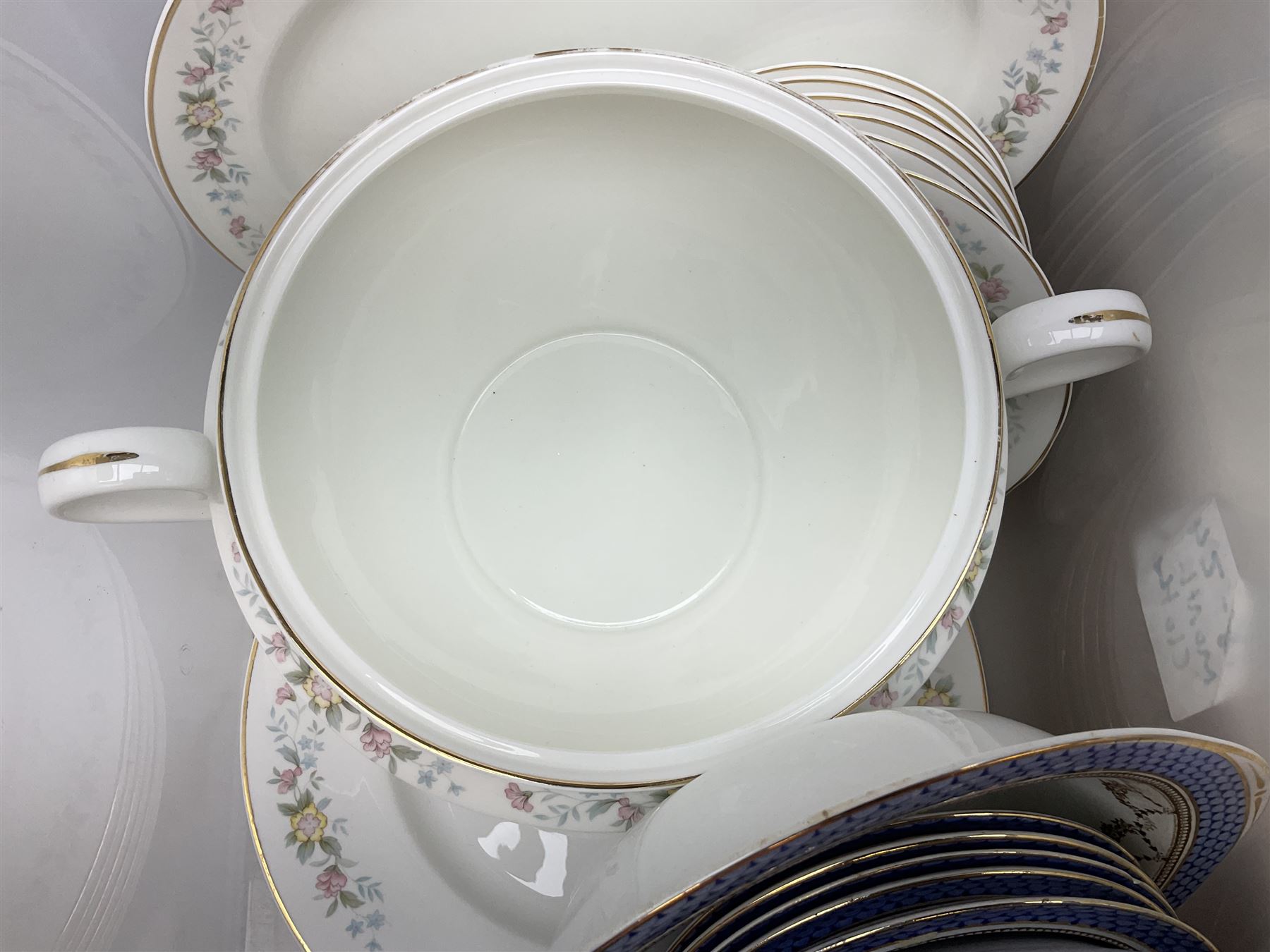 Mayfair tea and dinner wares decorated with floral design and gilding, to include lidded tureen, tea and coffee pots and cups, dinner plates etc, together wtih a quantity of Burslem Till & Sons Empire bowls etc