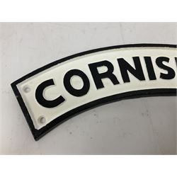 Arched cast iron Cornishman sign, L48cm
