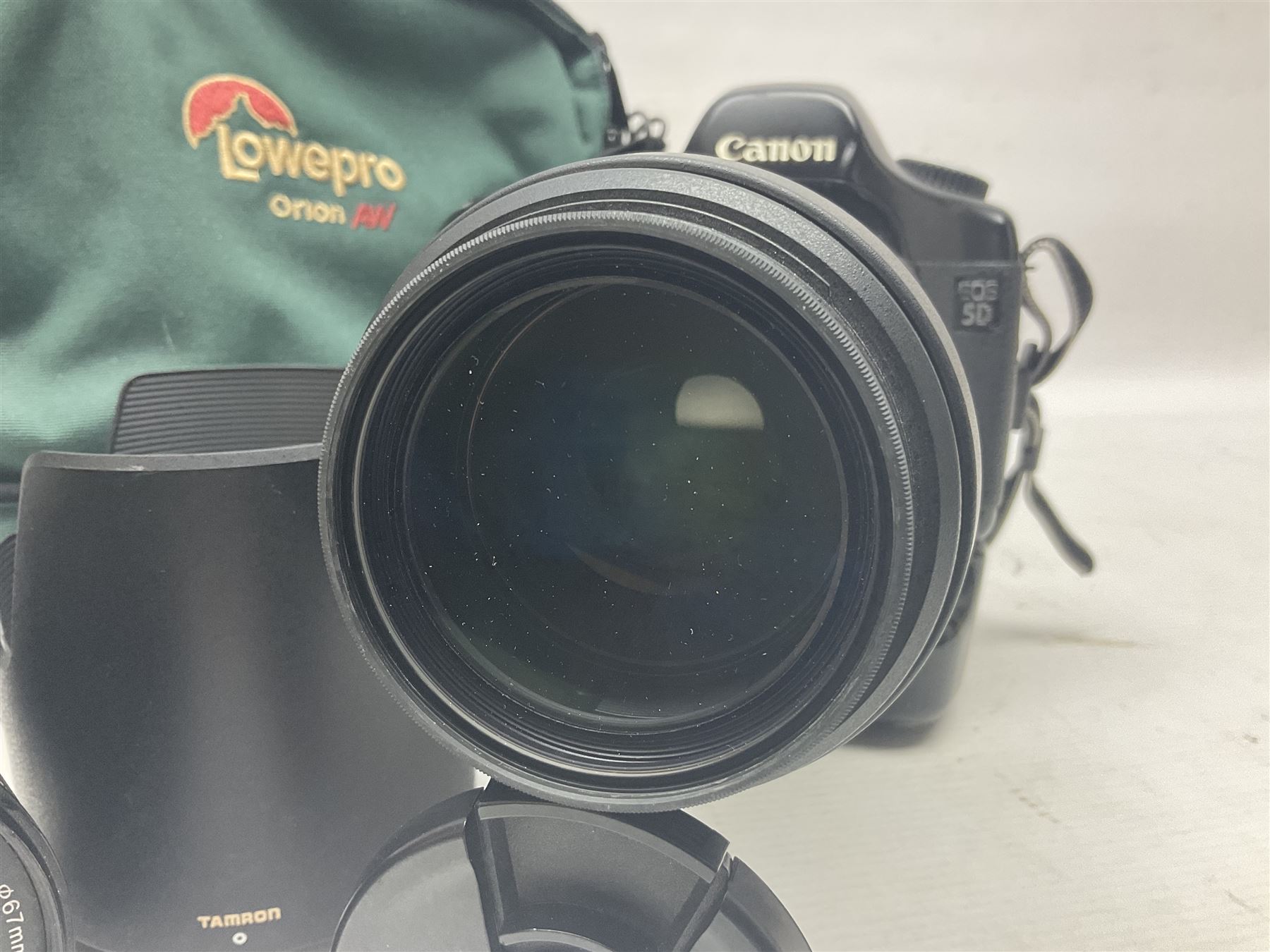 Canon EOS 5D camera body, with 'Tamron SP 70-300mm F/4-5.6 lens, and accessories, together with soft case