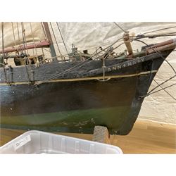 Late Victorian scratch built model of 18th century ship in full sail with the name Ann & Mary painted to the hull, upon a wooden stand, H128cm
