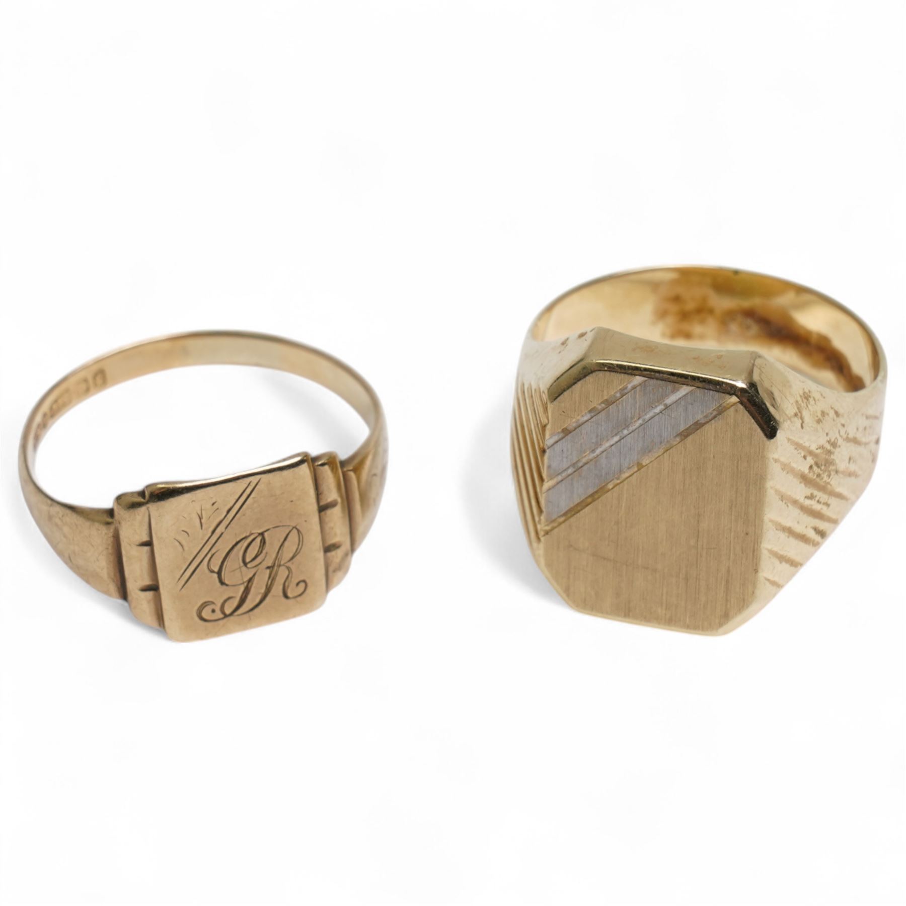 14ct gold signet ring and a smaller 9ct gold signet ring