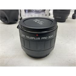 Canon Eos 7D camera body, serial number 3261306344, with 'Canon Ultrasonic EF 24-105mm Macro 0.45m/1.5ft Ultrasonic' Lens, 'Canon Zoom EF 75-300, 1;4-5.6 III' lens and Teleplus Pro 300 lens, together with tripod and original camera box 