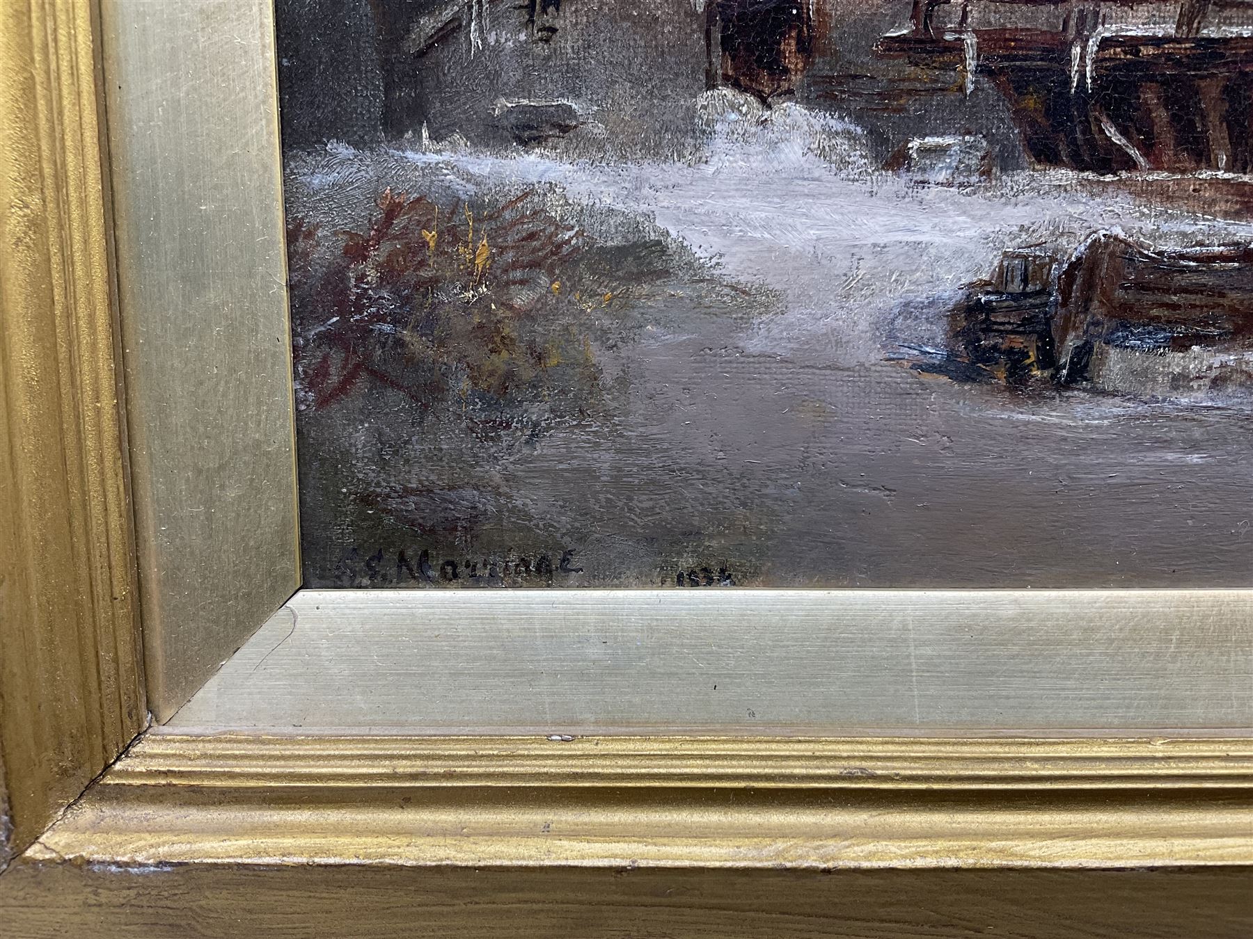 Dutch School (19th Century): Windmill and Frozen Lake, oil on canvas indistinctly signed 'S E Marriag*' and dated 1834, 24cm x 34cm 