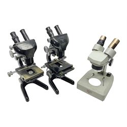 Three Binocular microscopes, comprising two W. Watson & Sons Bactil no 110331 and 107773 and Tasco LMSQF-F