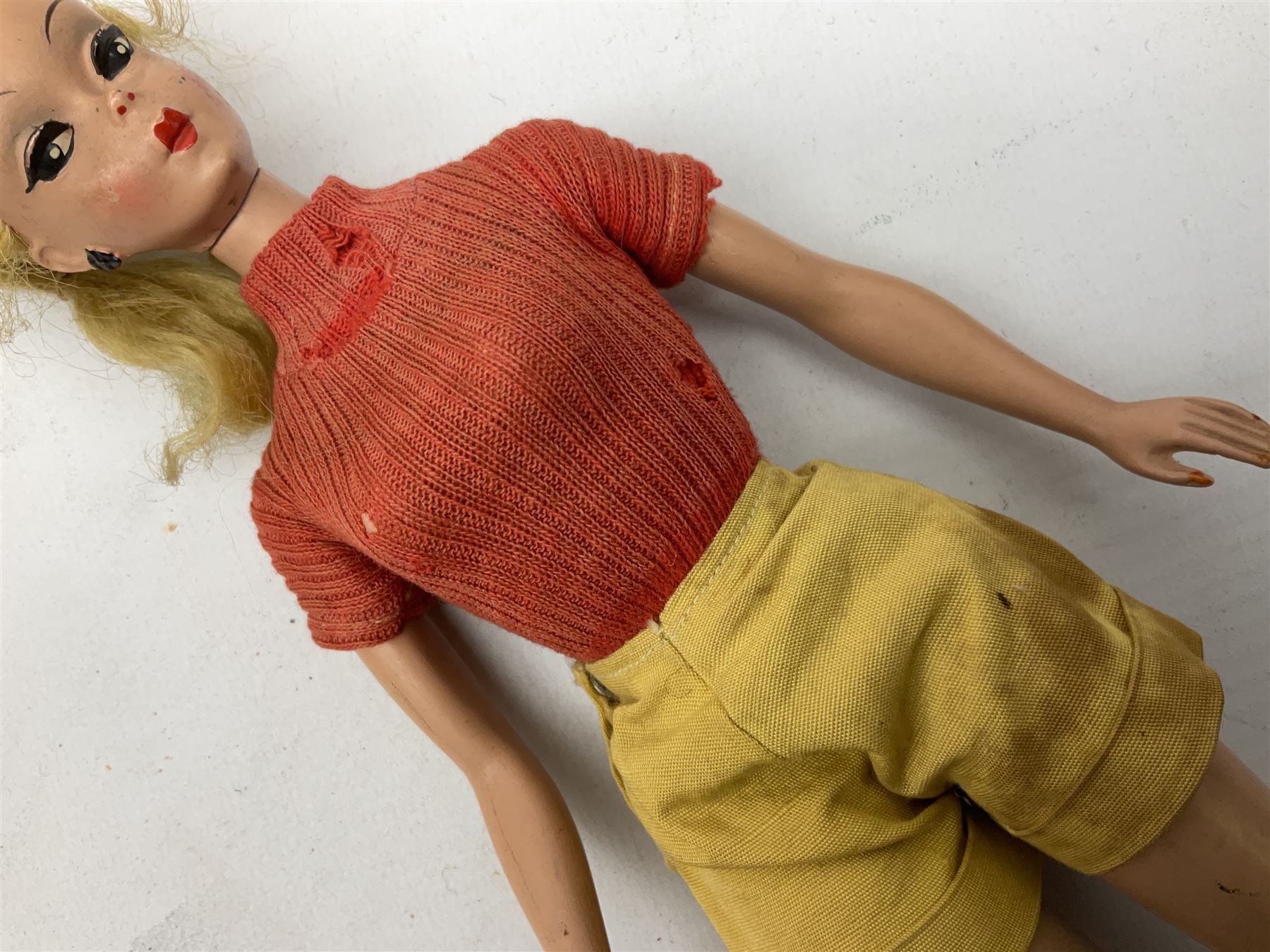 1950s fashion doll reputedly used for advertising children's wellingtons in a shoe shop window H30cm; and two soft toys (3)