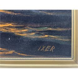 Robert Ixer (British 1941-): Coming out of Whitby Harbour, oil on fabric signed 42cm x 60cm 