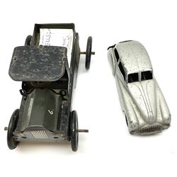Wells Brimtoy/Pocketoy - eight tin-plate/clockwork or friction-drive vehicles comprising London Trolley Bus, two Double Decker buses, Tour Coach, Greenline Coach, open truck, boxed British railways van and Steam Roller; seven unboxed; and Pocketoy die-cast clockwork saloon car  (9)