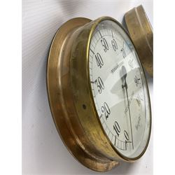 Four ship's brass cased pressure gauges by Dewrance London, Hopkinson Huddersfield, Bourdon and Bailey & Mackey Ltd; one with release valve; largest D29cm; and similar brass cased 'Water Level Below Surface' gauge by Thos. Matthews (Pumps) Ltd (5)