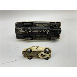 German Schuco Examico 4001 tin-plate clockwork model car with cream body work, steering wheel and gear stick; repainted Schuco die-cast BMW; three Minic Motorways cars; and three Scalextric Formula 1 racing cars; all unboxed (8)
